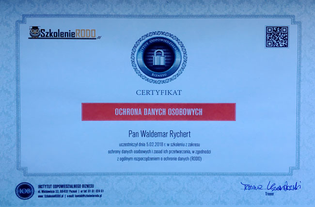 Certyfikat RODO